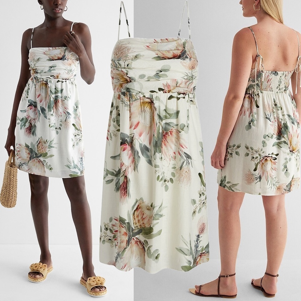 Linen Floral Sundress Babydoll Mini Dress Garden Pastel Baby shower Wedding L